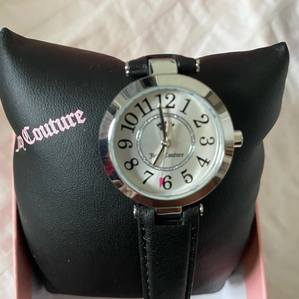 JUICY COUTURE BLACK GENUINE LEATHER STRAP WATCH MSRP 145.00 NWT